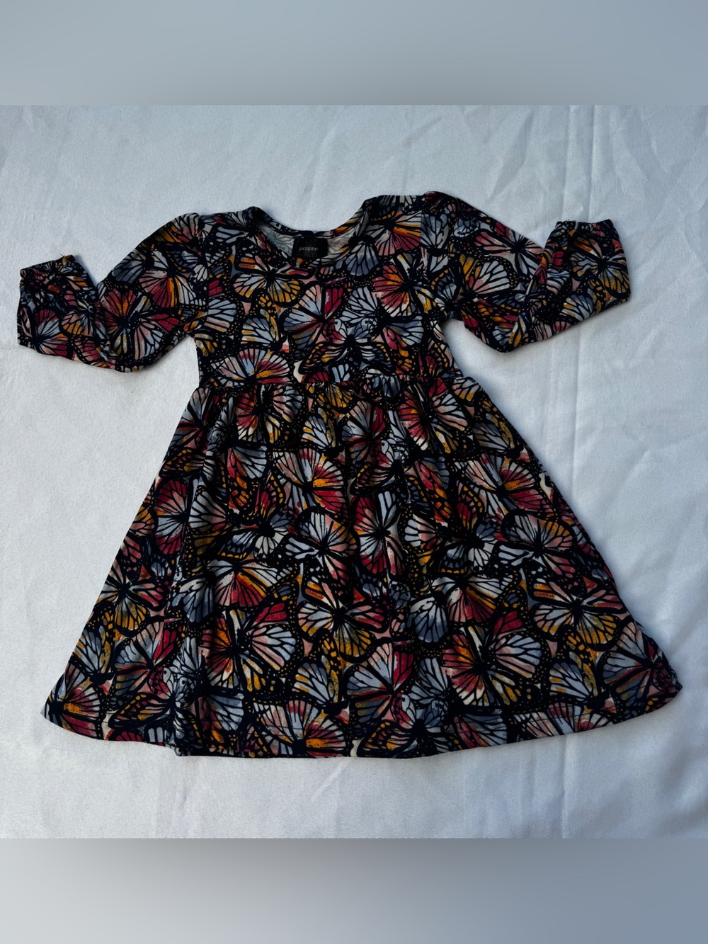 Girls Black Butterfly Print Long Sleeve Dress 24 Months